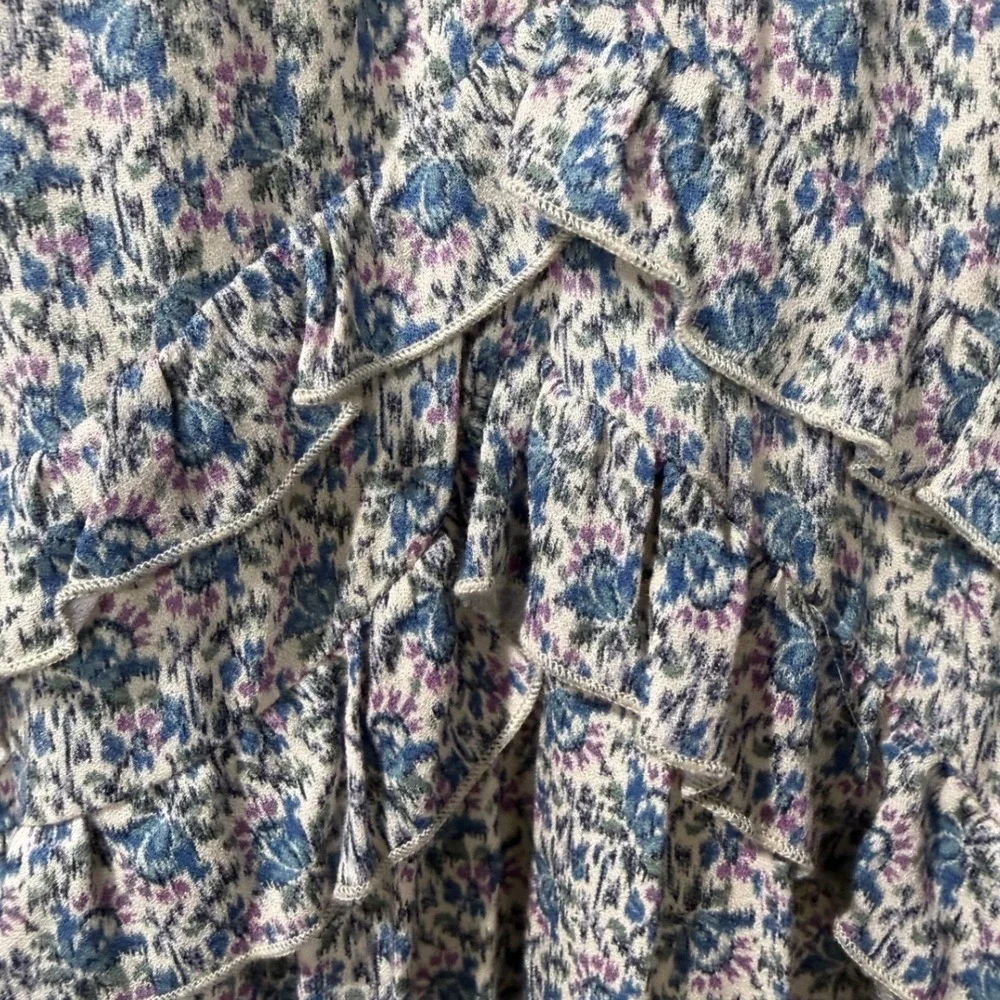 Zara Girls Size 11-12 Floral Ruffle Long Sleeve Boho Mini Dress Blue Cottagecore